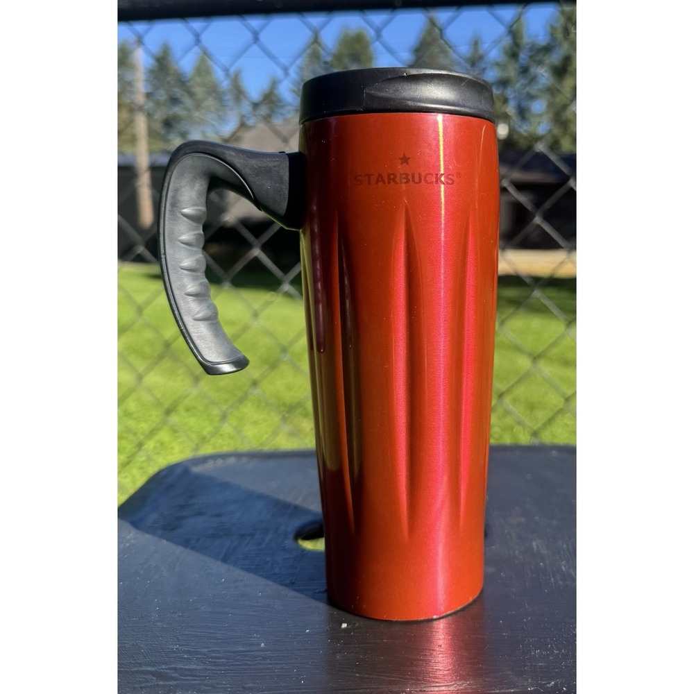 Starbucks Barista 2004 Red Stainless Travel Mug 16 oz Handle Insulated Tumbler